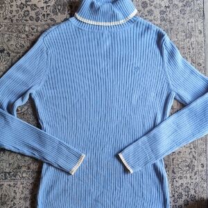 Izod 100% Cotton Natural Fibers Ribbed Turtle Neck Long Sleeve Sweater W/ Trim